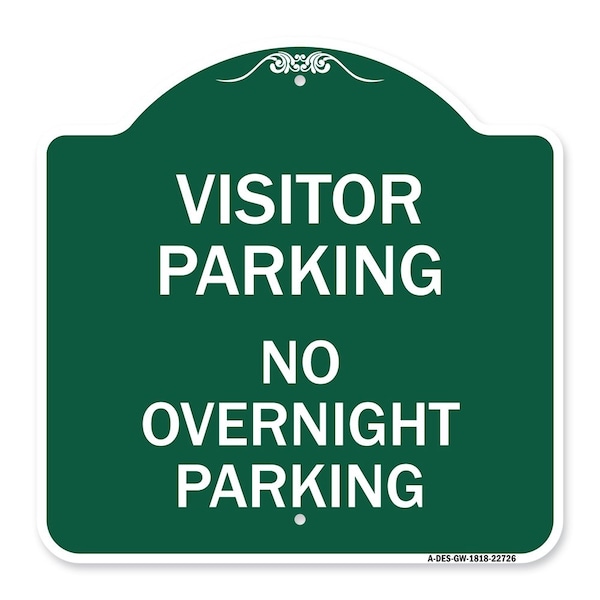 Visitor Parking Visitor Parking No Overnight Parking, Green & White Alum, 18" x 18", GW-1818-22726